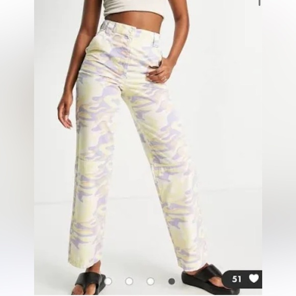 NWT‎ Topshop Pastel Camo High Waist Wide Leg Jeans, US 4 - Picture 2 of 16